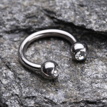 Detail View 1 of Gem Ball Steel Horseshoe Circular Barbell-Clear Gem